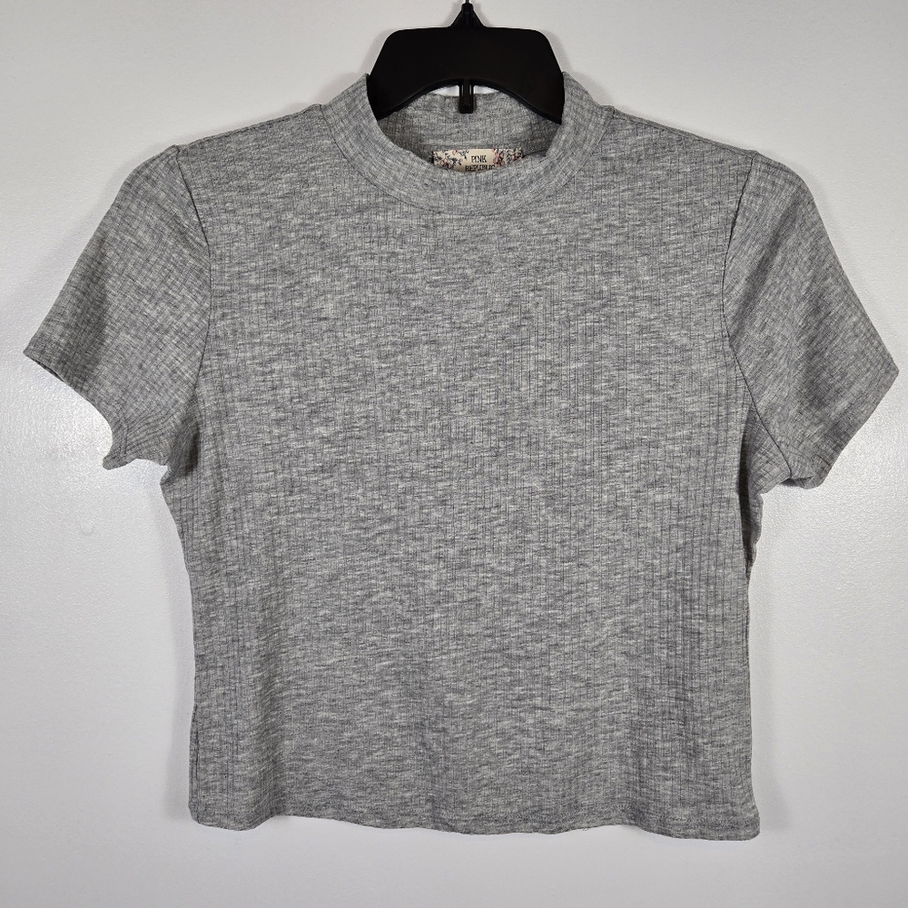 Pink Republic Y2K Style Light Gray Ribbed Mock Neck Fitted Crop Top Size XL